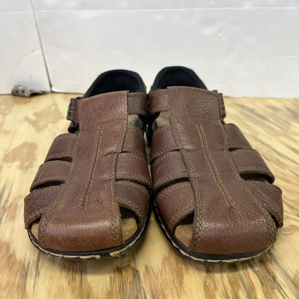 Dr Scholls Camden Mens Brown Leather Fisherman Sandals Size 9 Memory Foam